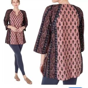 PureJill Plus-Size Linen/Cotton Festival Hippie Folklore V-Neck  Tunic Sz 2x